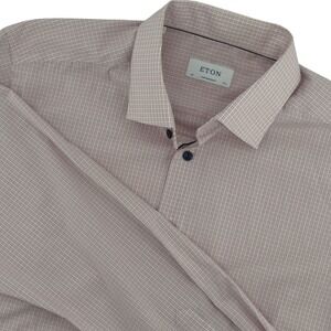 Eton Contemporary Fit Dress Shirt Mens 17.5 Pink White Micro Check Cotton